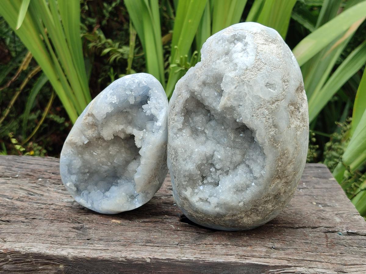 Polished Blue Celestite Eggs x 2 From Sakoany, Madagascar