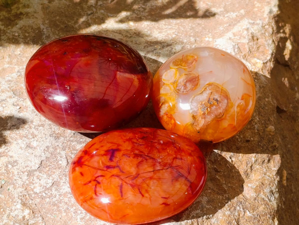 Polished Carnelian Agate Gemstone Galets x 12 From Madagascar