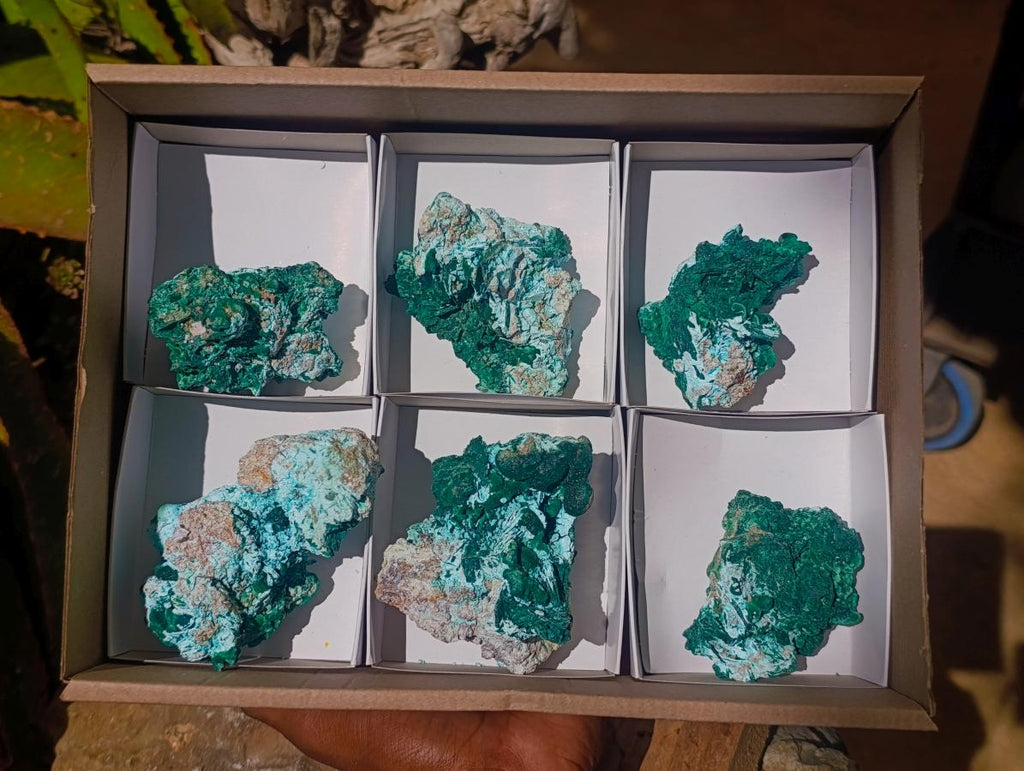 Natural Rare Malachite Pseudomorph Specimens x 6 From Kolwezi, Congo