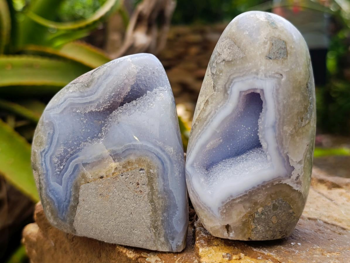Polished Blue Lace Agate Standing Free Forms x 4 From Nsanje, Malawi