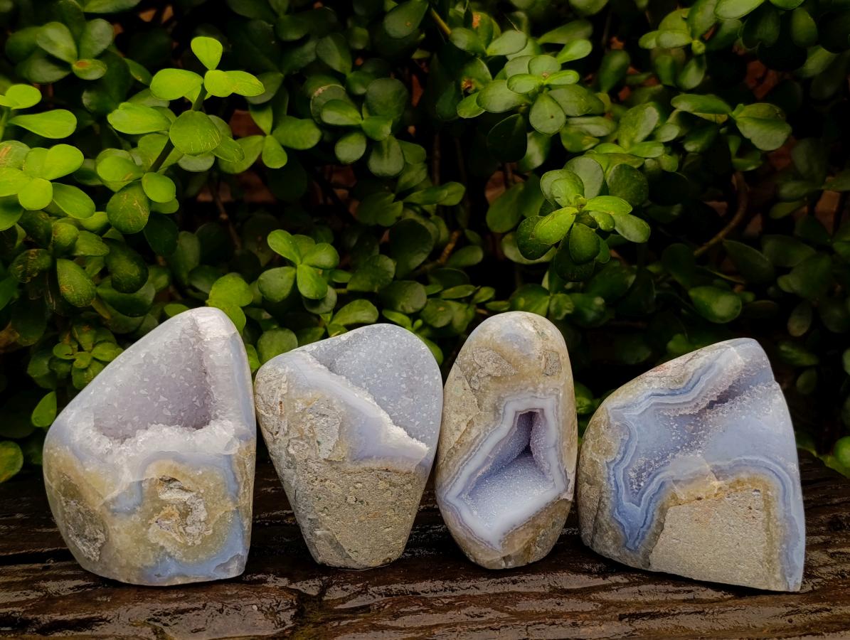 Polished Blue Lace Agate Standing Free Forms x 4 From Nsanje, Malawi