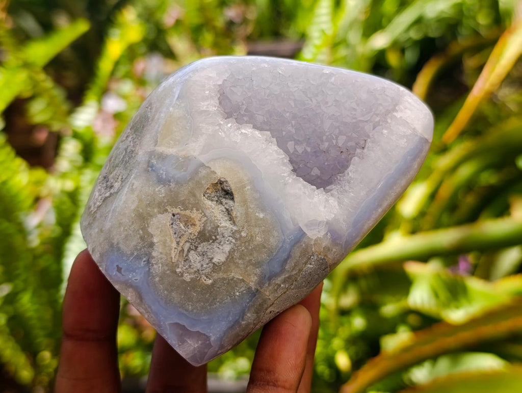 Polished Blue Lace Agate Standing Free Forms x 4 From Nsanje, Malawi