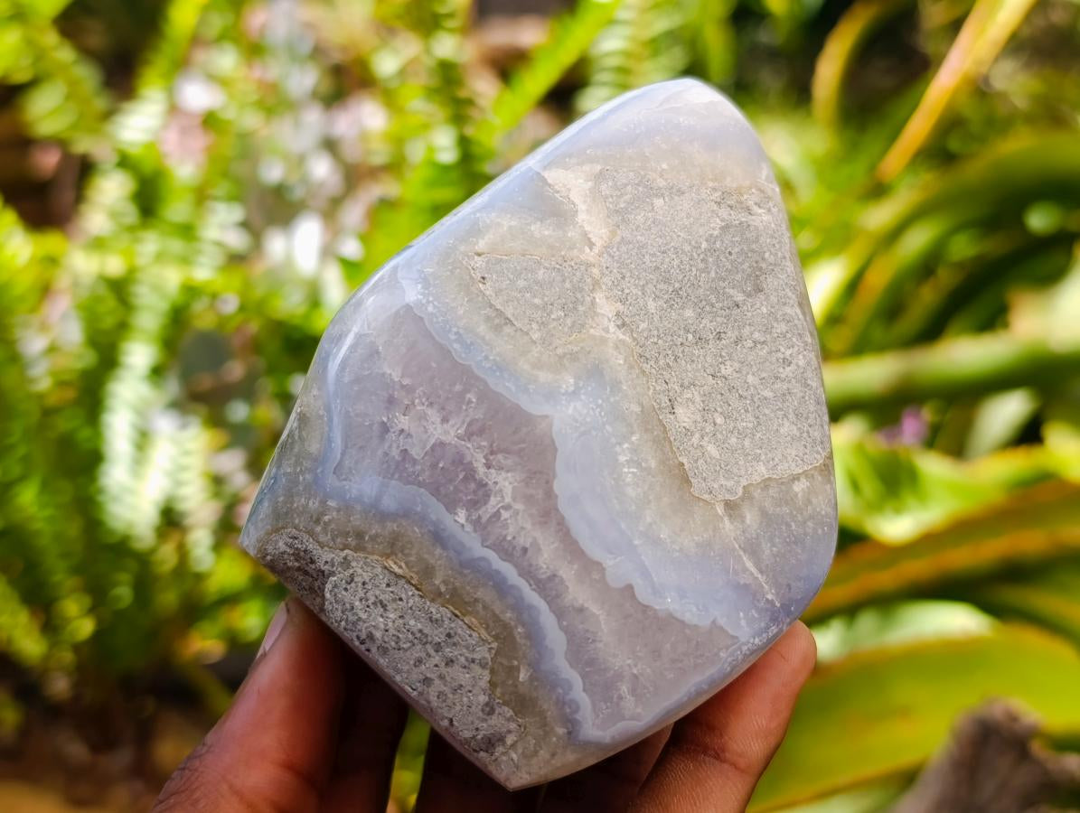 Polished Blue Lace Agate Standing Free Forms x 4 From Nsanje, Malawi