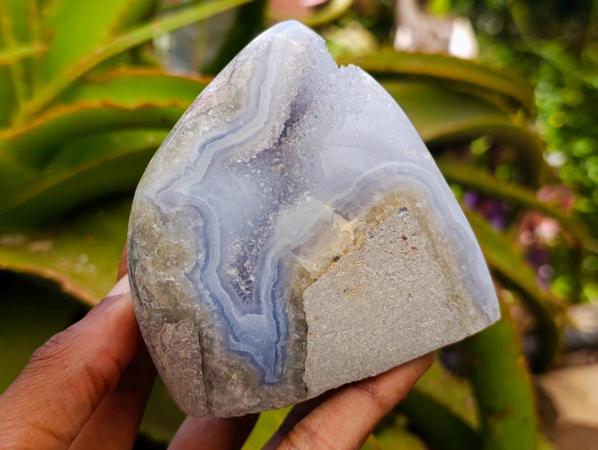 Polished Blue Lace Agate Standing Free Forms x 4 From Nsanje, Malawi