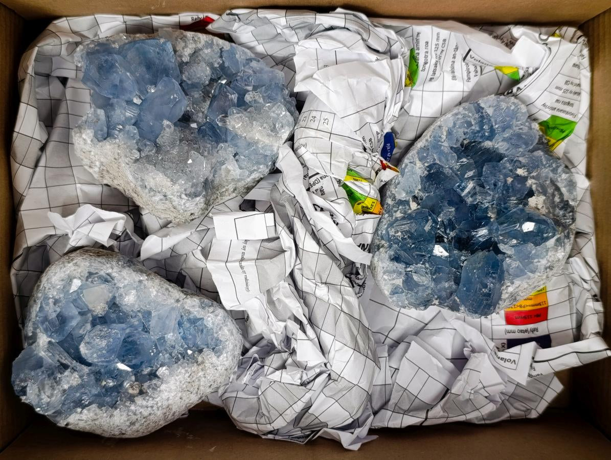 Natural Blue Celestite Cluster Specimens x 3 From Sakoany, Madagascar