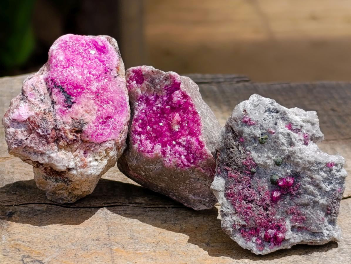 Natural Salrose Cobaltion Dolomite Specimens with Silky Malachite Crystals x 12 From Kakanda, Congo