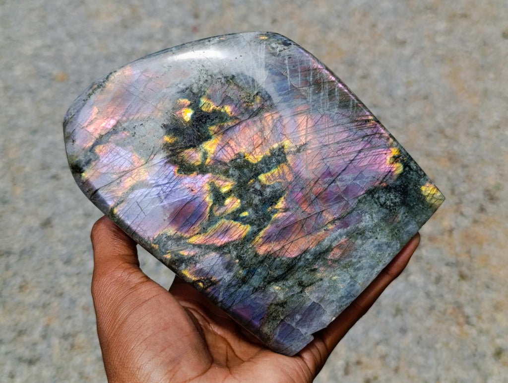 Polished Large Rare Purple Sunset Flash Labradorite Standing Free Form x 1 From Madagascar