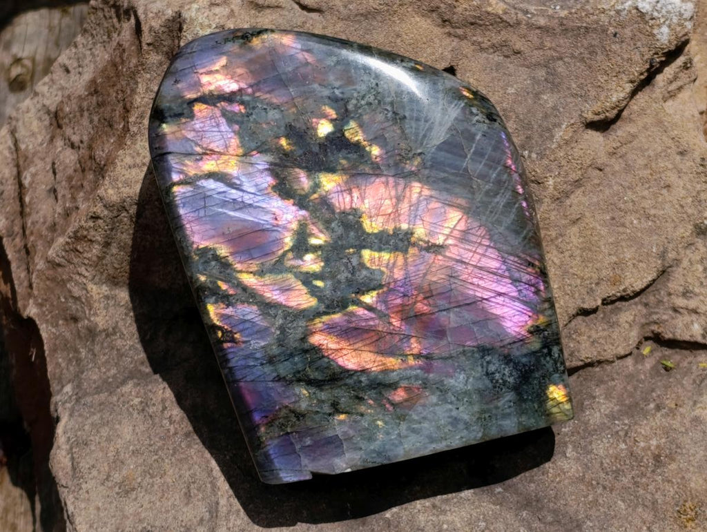 Polished Large Rare Purple Sunset Flash Labradorite Standing Free Form x 1 From Madagascar