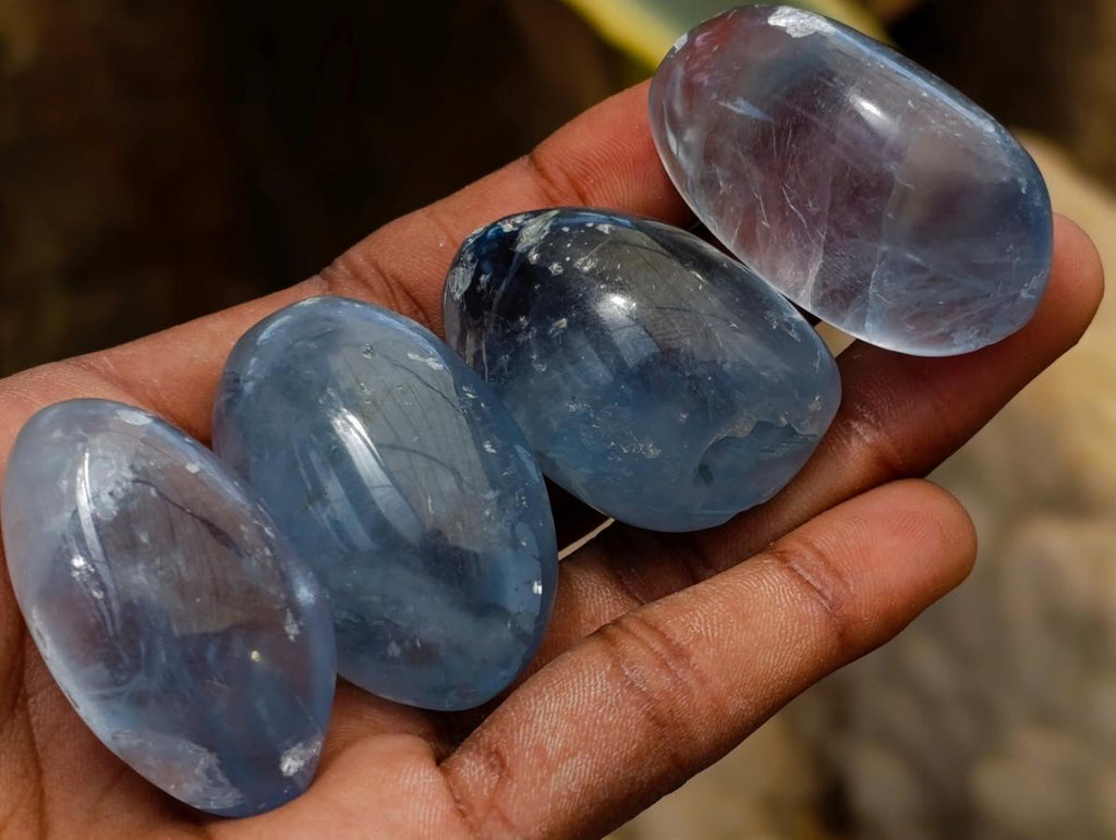 Polished Blue Celestite Galets x 70 From Sakoany, Madagascar