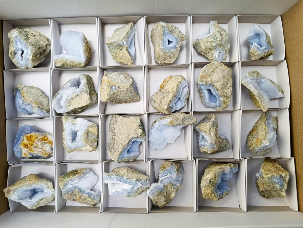 Natural Blue Lace Agate Geodes and Clusters Specimens x 24 From Nsanje, Malawi - Toprock Gemstones and Minerals 