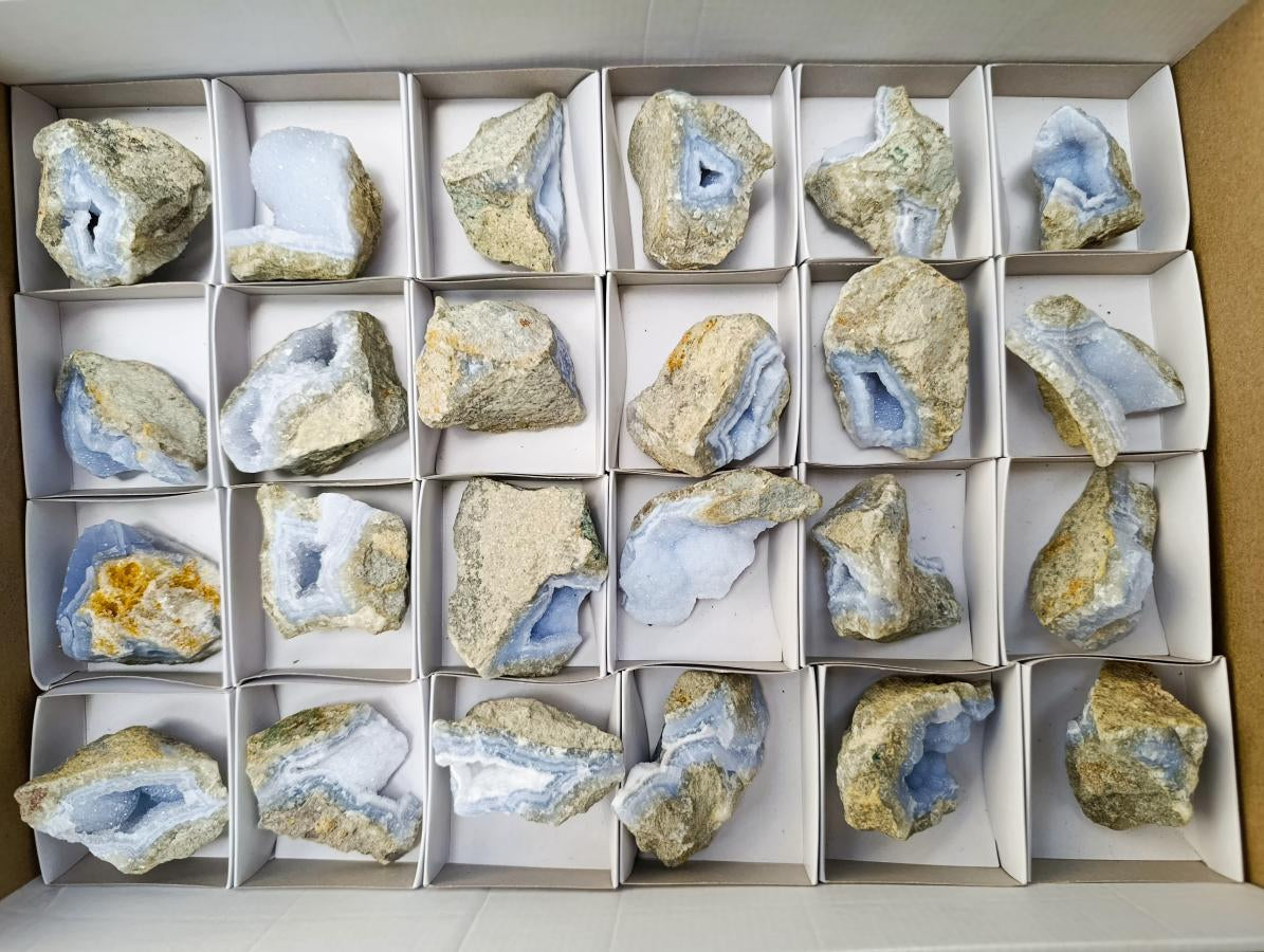 Natural Blue Lace Agate Geodes and Clusters Specimens x 24 From Nsanje, Malawi - Toprock Gemstones and Minerals 