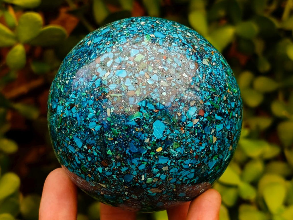 Hand Made Conglomerate Chrysocolla Spheres With Azurite And Malachite x 2 From Congo