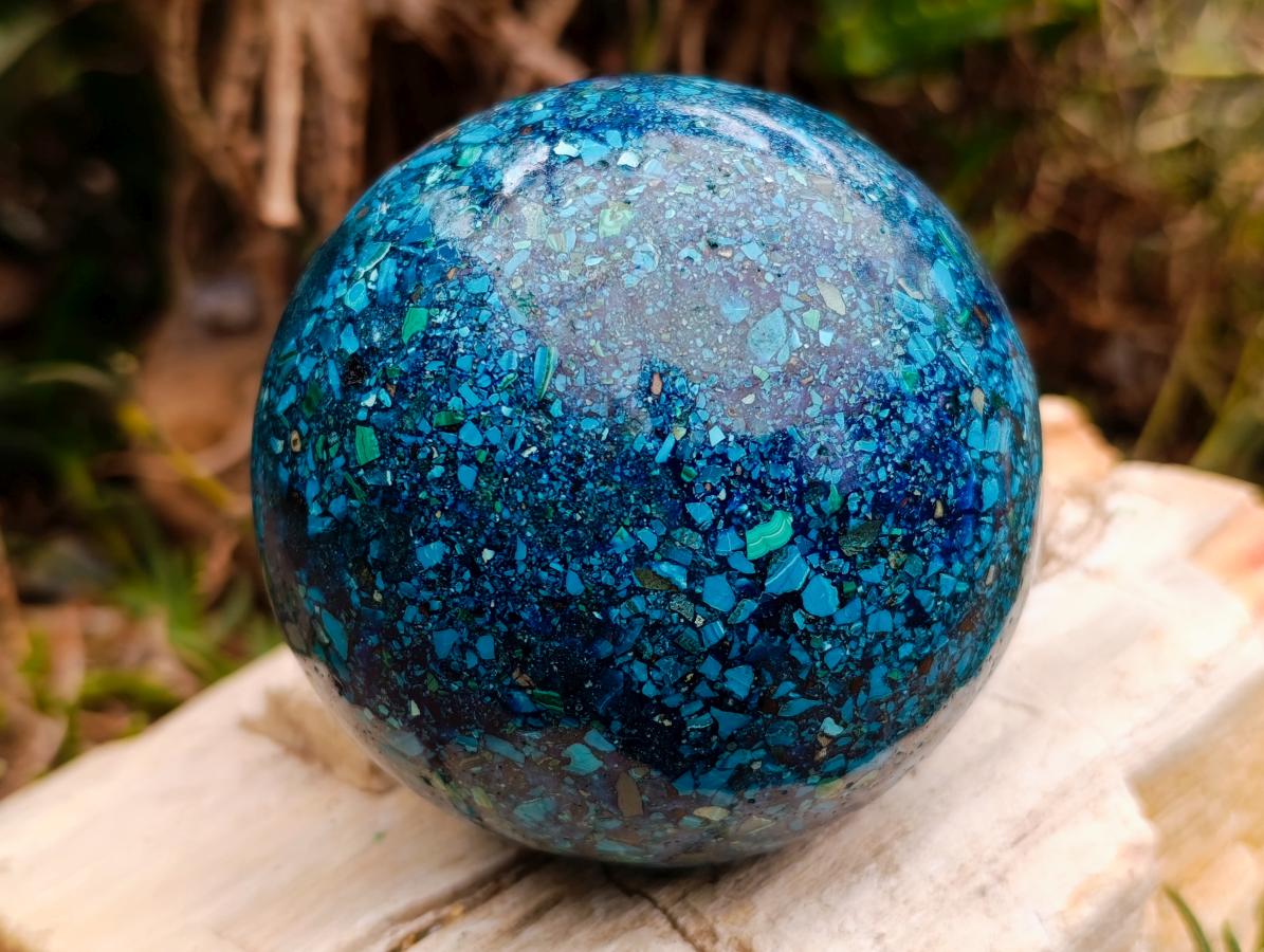 Hand Made Conglomerate Chrysocolla Spheres With Azurite And Malachite x 2 From Congo