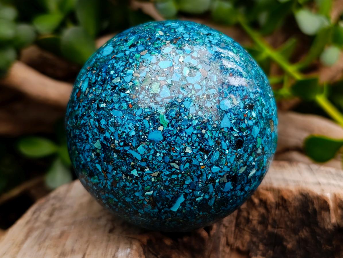 Hand Made Conglomerate Chrysocolla Spheres With Azurite And Malachite x 2 From Congo
