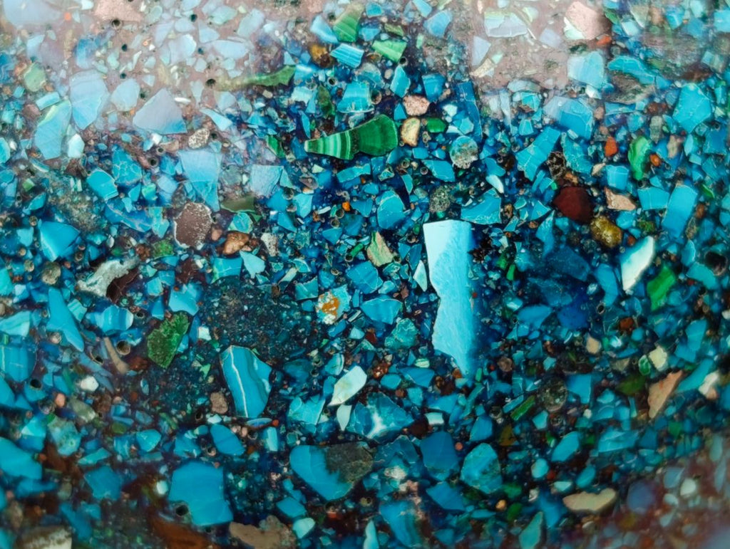 Hand Made Conglomerate Chrysocolla Spheres With Azurite And Malachite x 2 From Congo