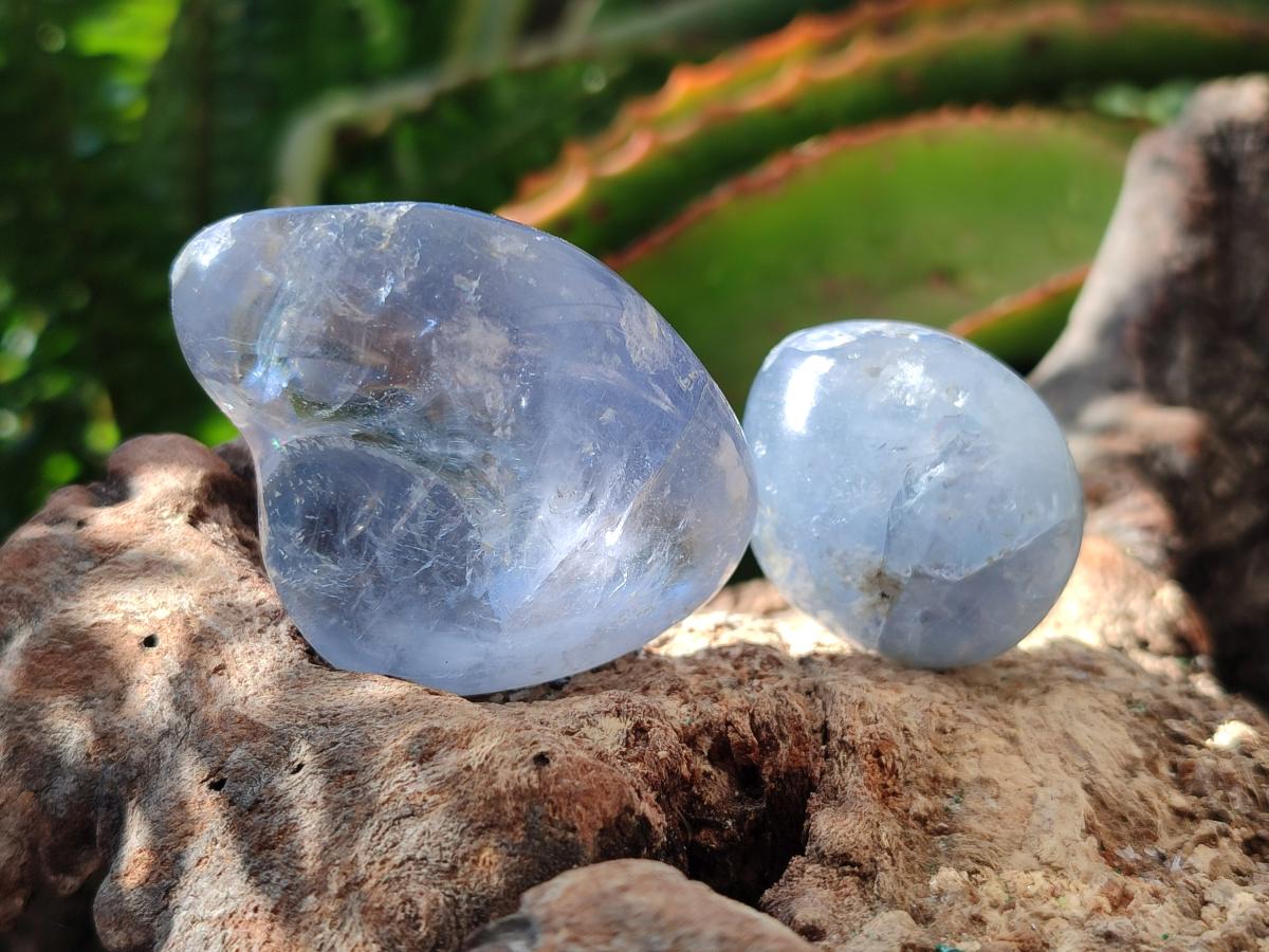 Polished Blue Celestite Galets x 20 From Sakoany, Madagascar