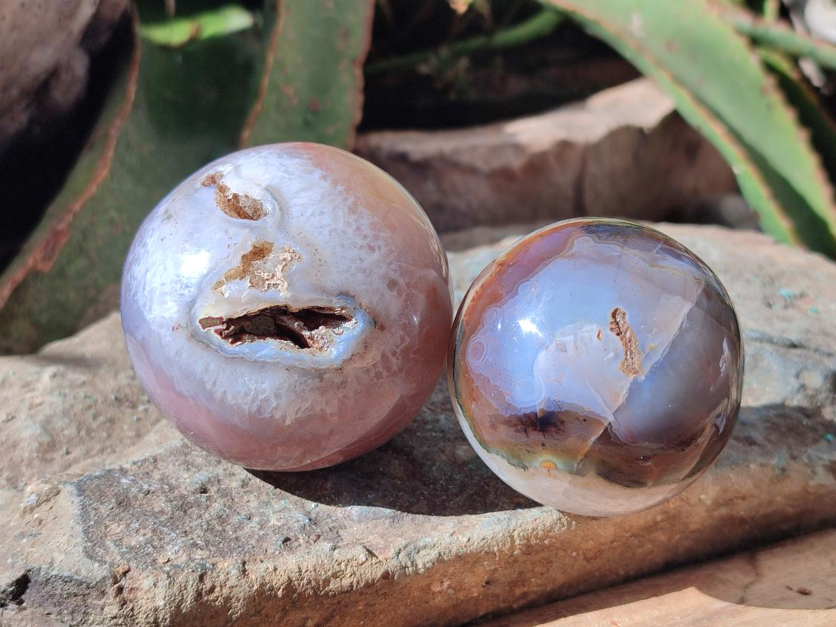 Polished Red Shashe River Banded Agate Spheres x 4 From Shashe River, Zimbabwe