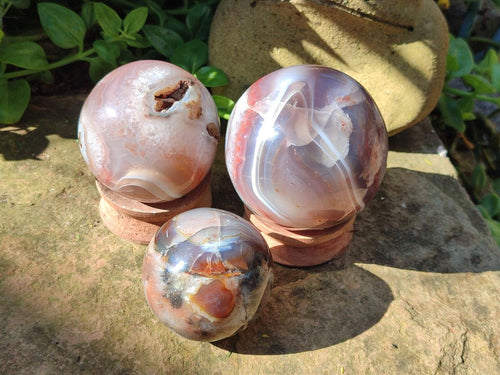 Polished Red Shashe River Banded Agate Spheres x 4 From Shashe River, Zimbabwe