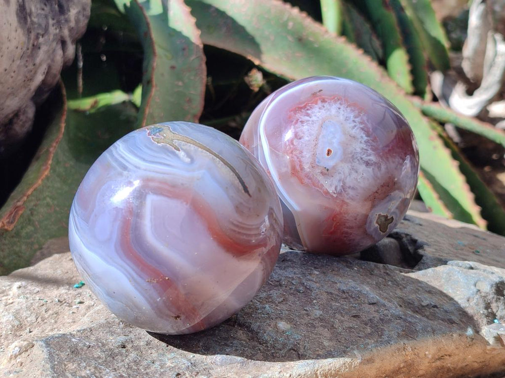 Polished Red Shashe River Banded Agate Spheres x 4 From Shashe River, Zimbabwe