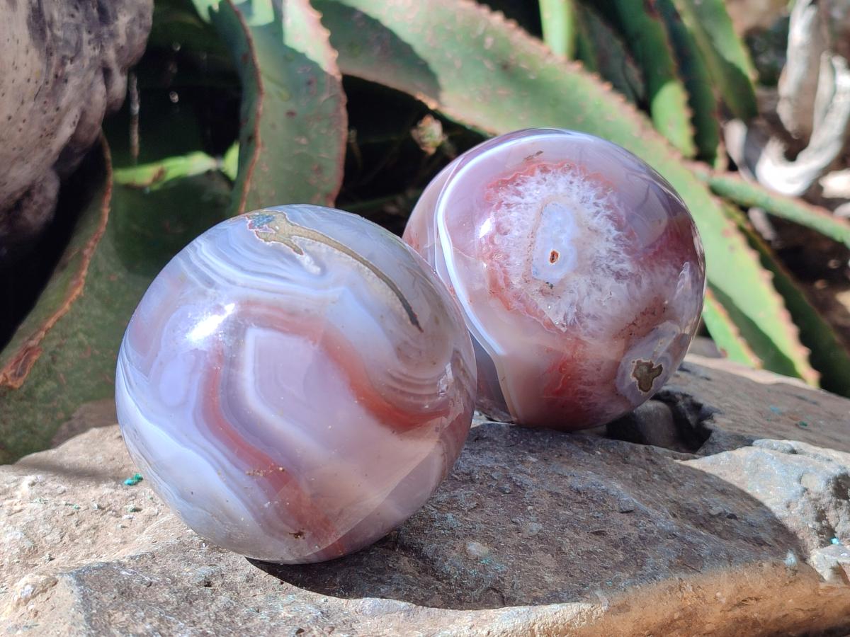 Polished Red Shashe River Banded Agate Spheres x 4 From Shashe River, Zimbabwe