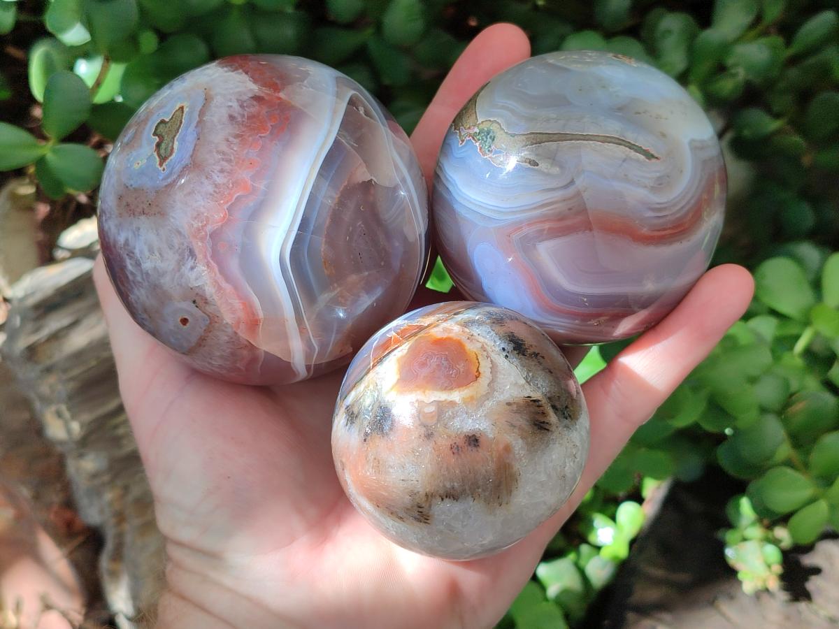 Polished Red Shashe River Banded Agate Spheres x 4 From Shashe River, Zimbabwe