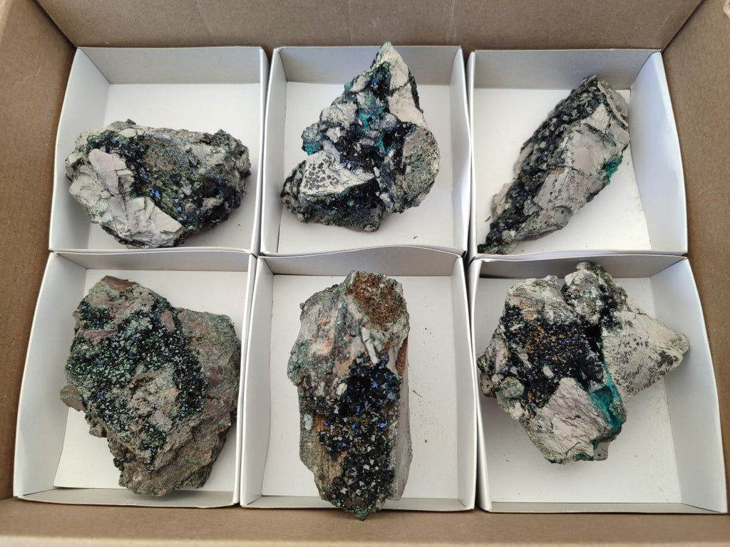 Natural Libethenite Crystals on Dolomite Matrix Specimens x 6 From Shituru, Congo