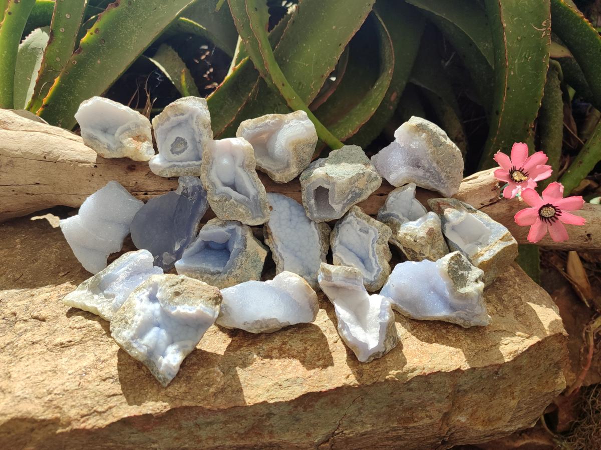 Natural Blue Lace Agate Geodes and Clusters x 24 From Nsanje, Malawi