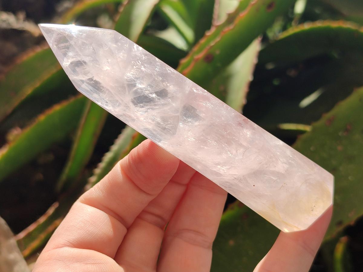 Polished Long Thin Gemmy Rose Quartz Crystals x 12 From Madagascar