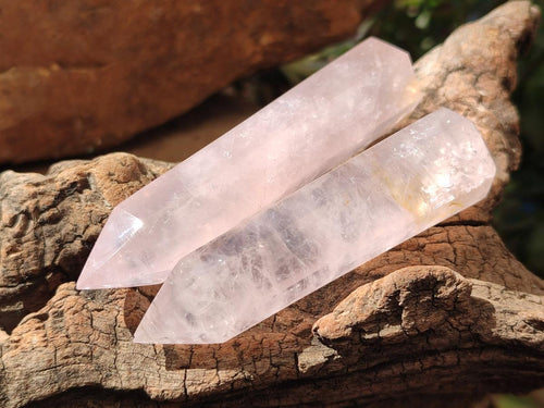 Polished Long Thin Gemmy Rose Quartz Crystals x 12 From Madagascar
