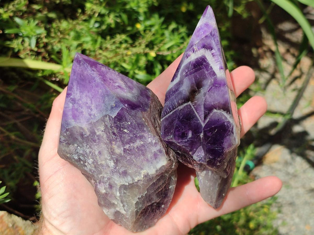Polished Chevron Amethyst Witches Hat Crystals x 3 From Zambia