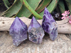 Polished Chevron Amethyst Witches Hat Crystals x 3 From Zambia
