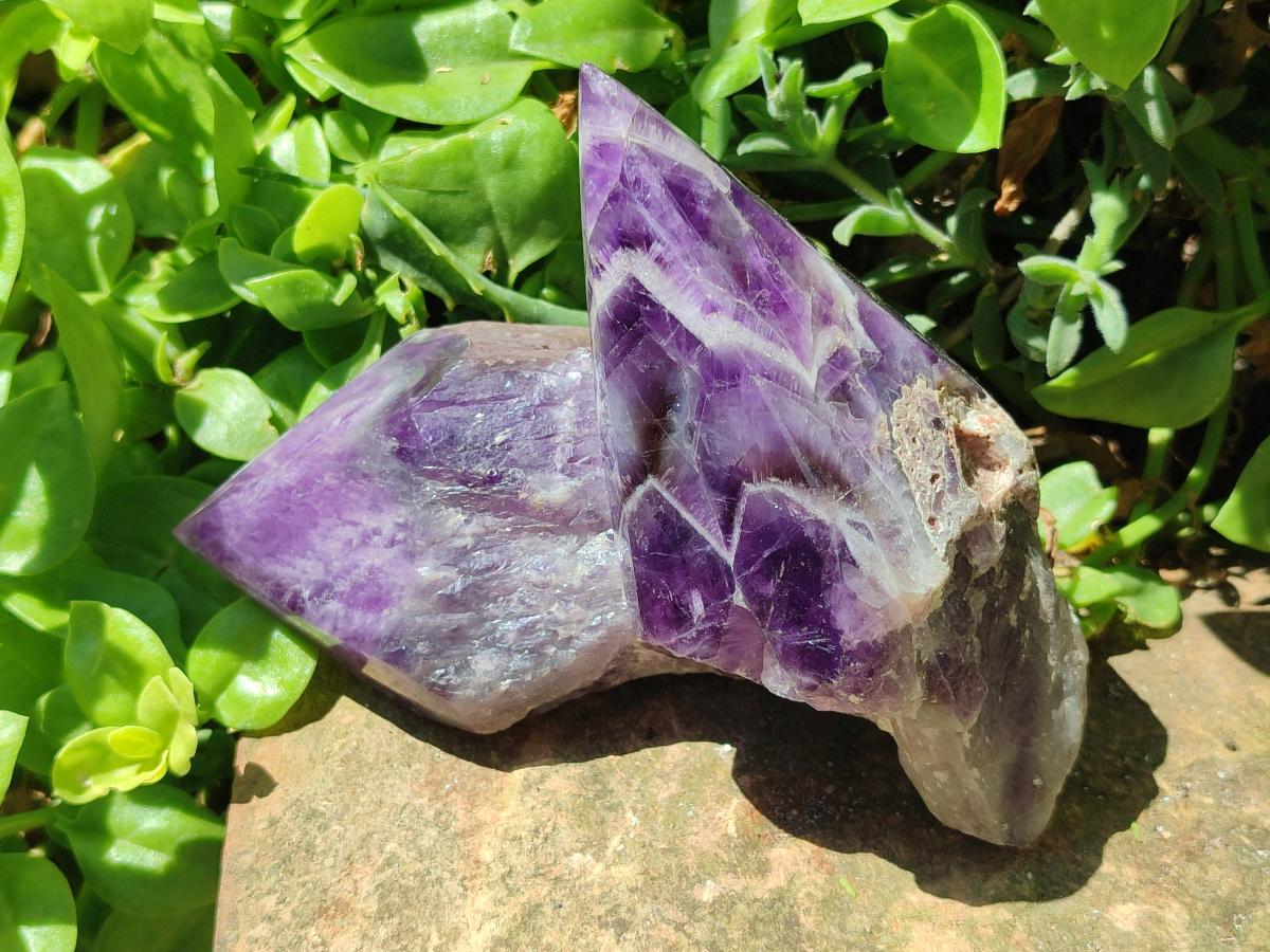 Polished Chevron Amethyst Witches Hat Crystals x 3 From Zambia