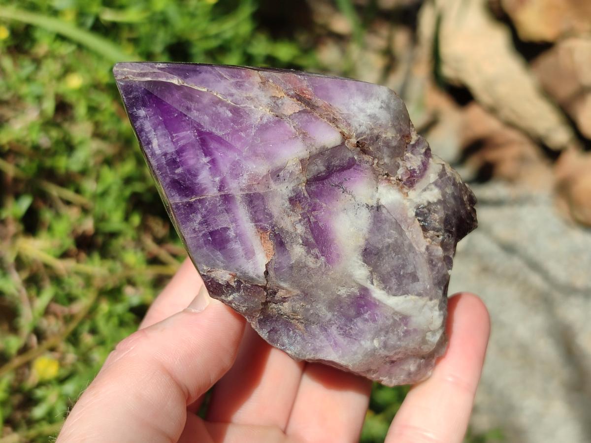 Polished Chevron Amethyst Witches Hat Crystals x 3 From Zambia