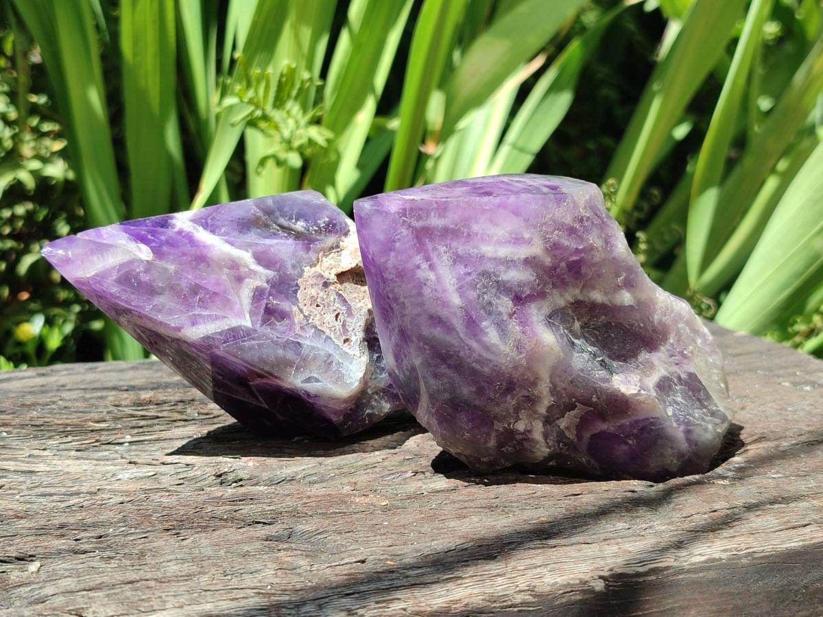 Polished Chevron Amethyst Witches Hat Crystals x 3 From Zambia