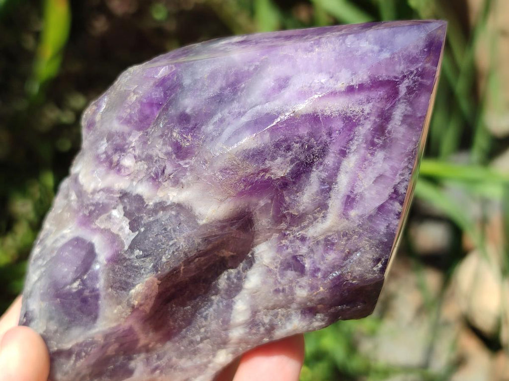Polished Chevron Amethyst Witches Hat Crystals x 3 From Zambia