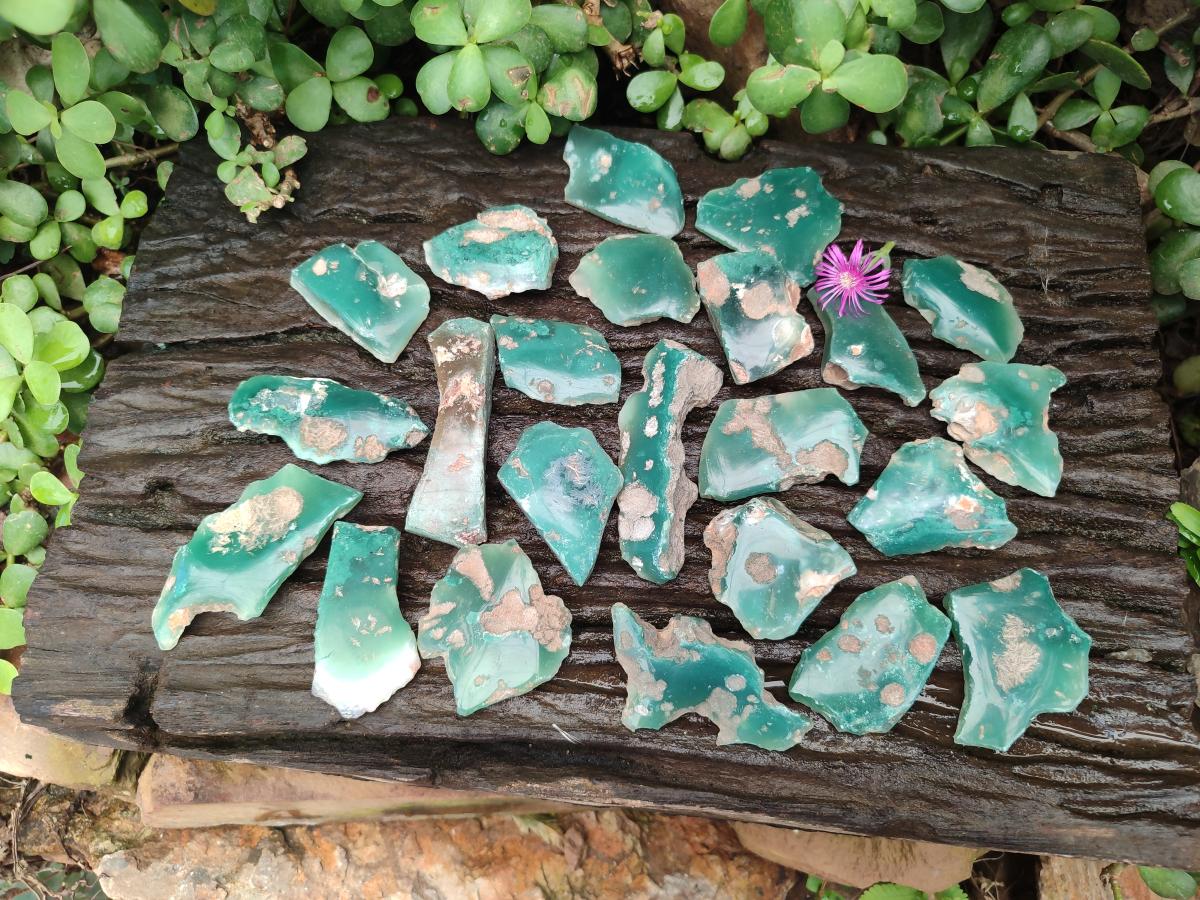 Polished On One Side Mtorolite Chrysoprase Plates x 48 From Mutorashanga, Zimbabwe
