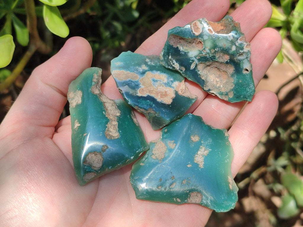 Polished On One Side Mtorolite Chrysoprase Plates x 48 From Mutorashanga, Zimbabwe