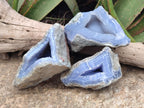 Natural Large Blue Lace Agate Geode Specimens x 3 From Nsanje, Malawi