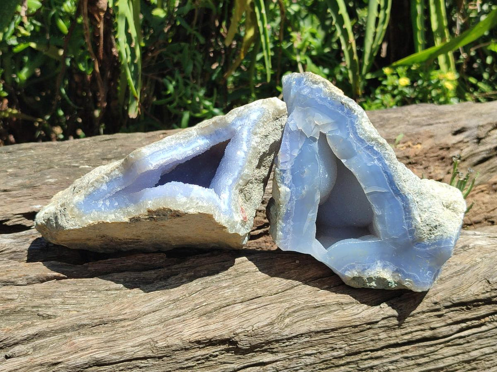 Natural Large Blue Lace Agate Geode Specimens x 3 From Nsanje, Malawi