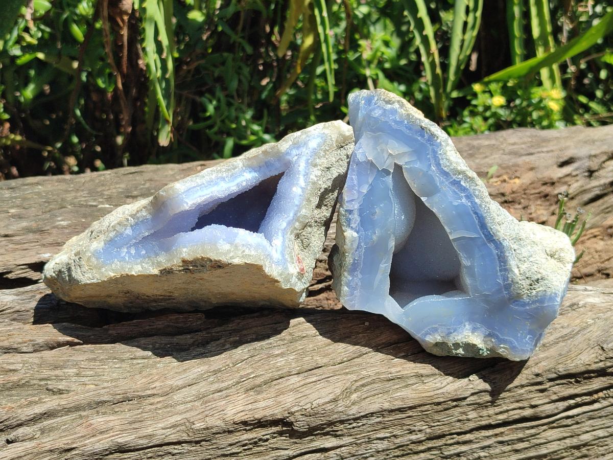 Natural Large Blue Lace Agate Geode Specimens x 3 From Nsanje, Malawi