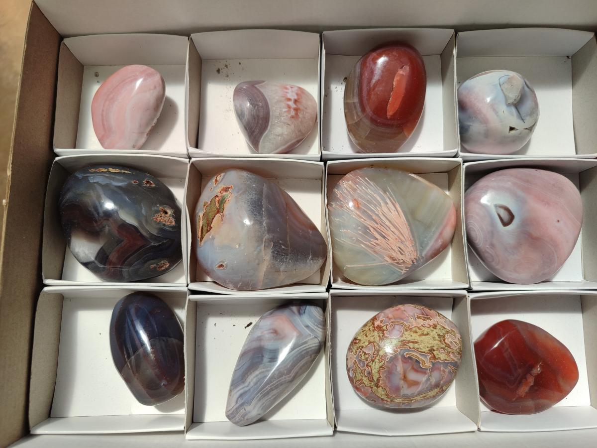 Polished Red Shashe River Agate Galets x 12 From Shashe River, Zimbabwe - Toprock Gemstones and Minerals 