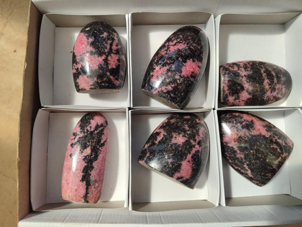 Polished Rhodonite Standing Free Forms x 6 From Ambindavato, Madagascar
