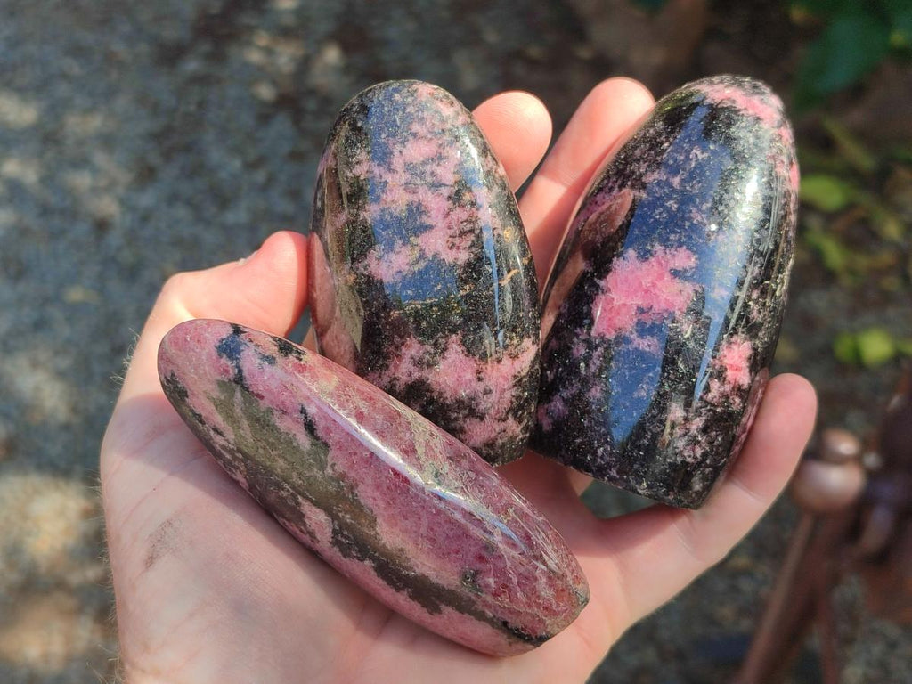 Polished Rhodonite Standing Free Forms x 6 From Ambindavato, Madagascar