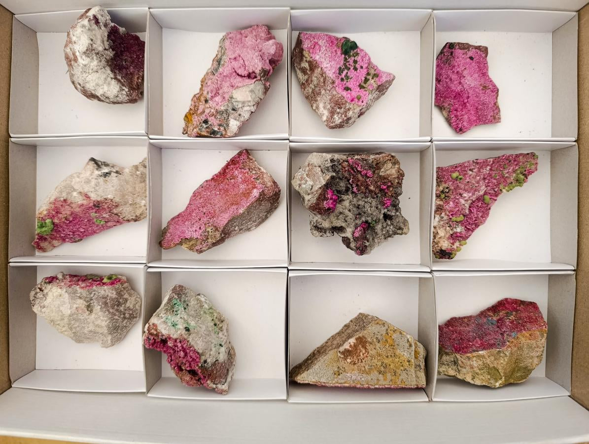 Natural Salrose Cobaltoan Dolomite with Malachite and Kolwezite Specimens x 12 From Kakanda, Congo - Toprock Gemstones and Minerals 