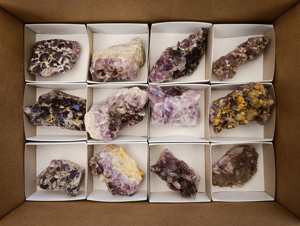 Natural Rare Amethyst Asylum Quartz Clusters x 12 From Luena, Congo