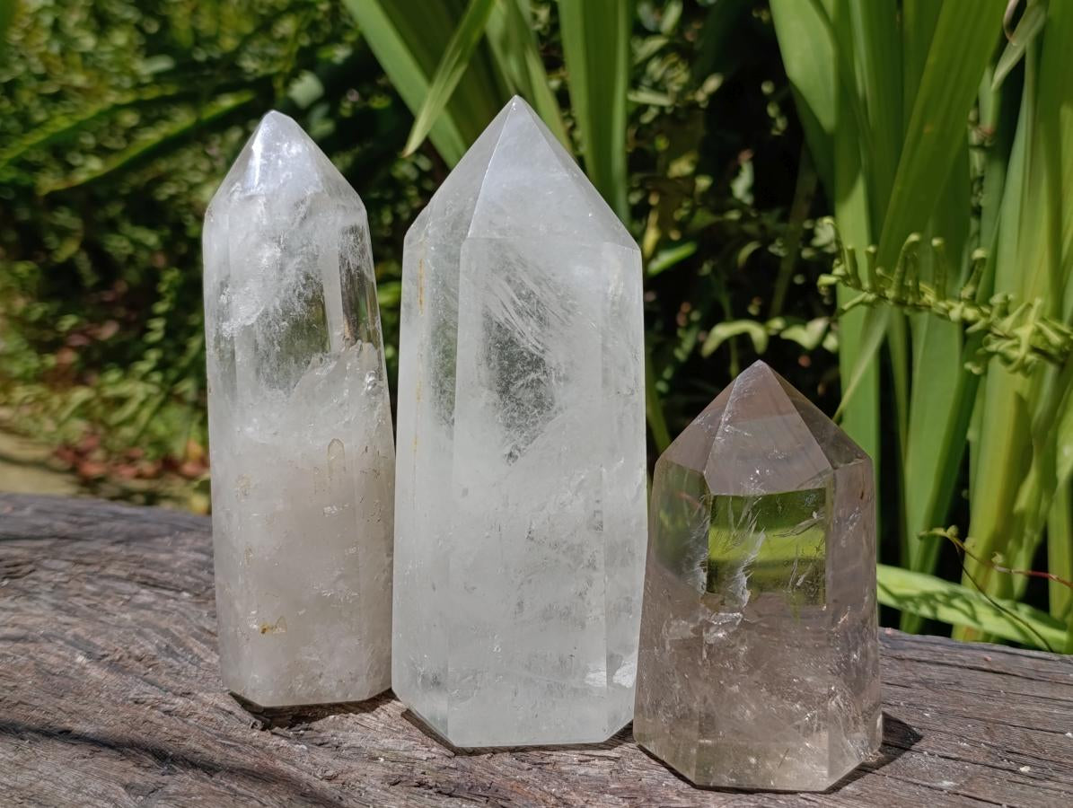 Polished Mixed Clear and Smokey Quartz Crystals x 3 From Madagascar