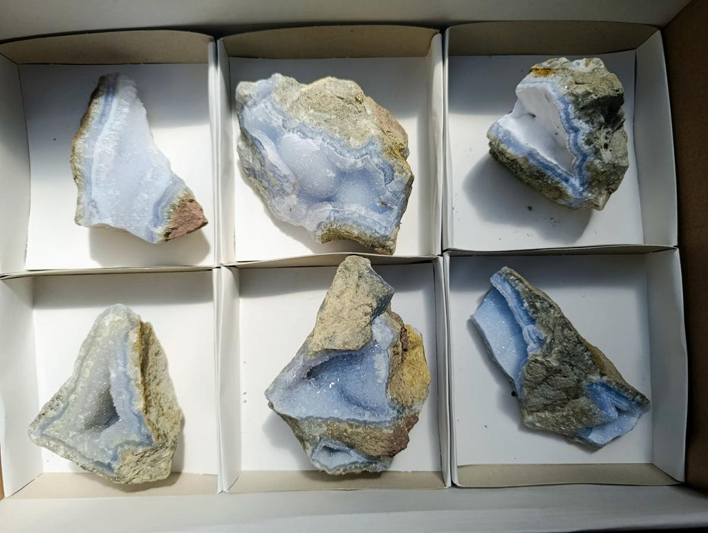 Natural Blue Lace Agate Geode Specimens x 6 From Nsanje, Malawi - Toprock Gemstones and Minerals 