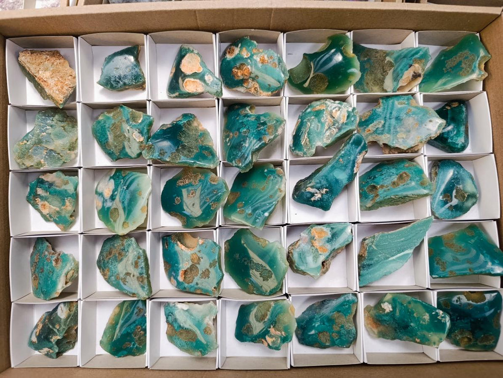 Polished On One Side Mtorolite Chrysoprase Plates x 35 From Mutorashanga, Zimbabwe