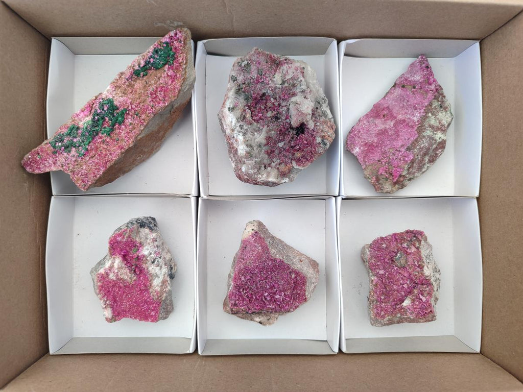 Natural Salrose Cobaltoan Dolomite Specimens with Silky Malachite Crystals x 6 From Kakanda, Congo - Toprock Gemstones and Minerals 