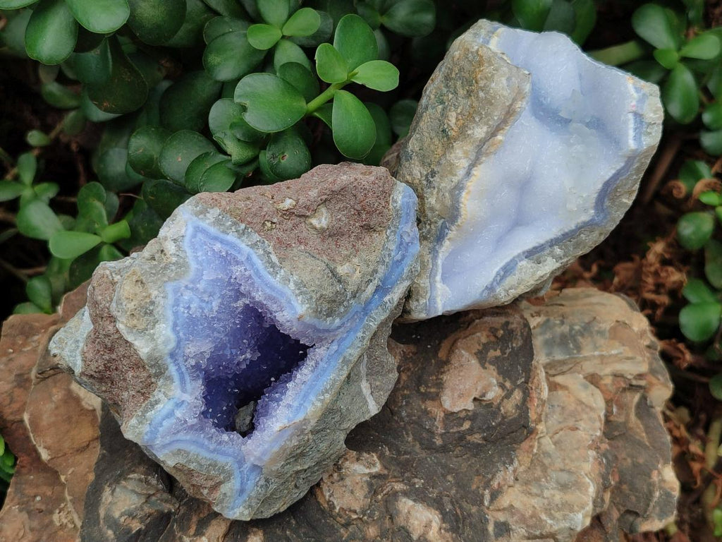 Natural Blue Lace Agate Geode Specimens x 3 From Nsanje, Malawi - Toprock Gemstones and Minerals 